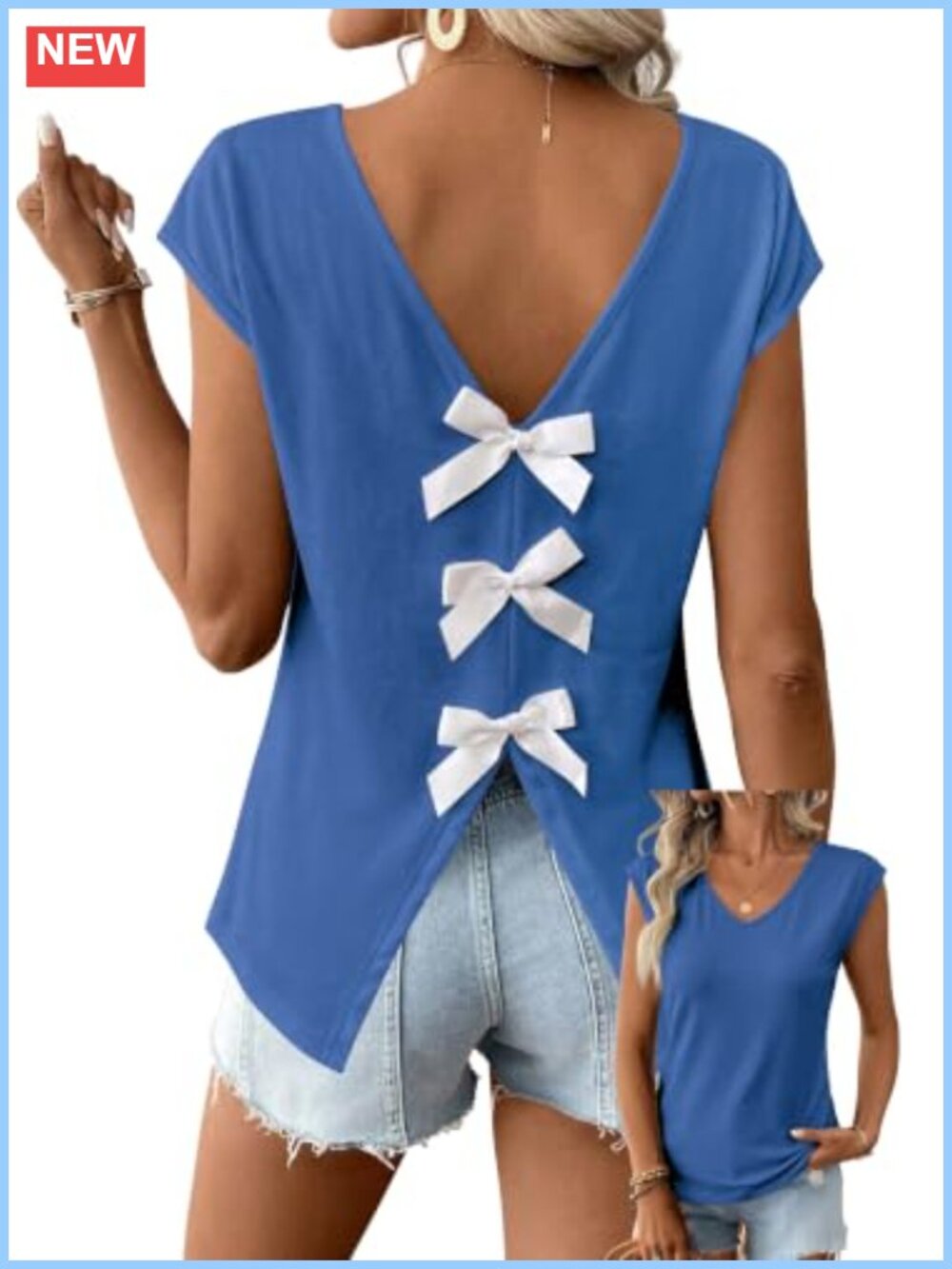 Womens Summer Open Back Bow Tie Short Sleeve Top